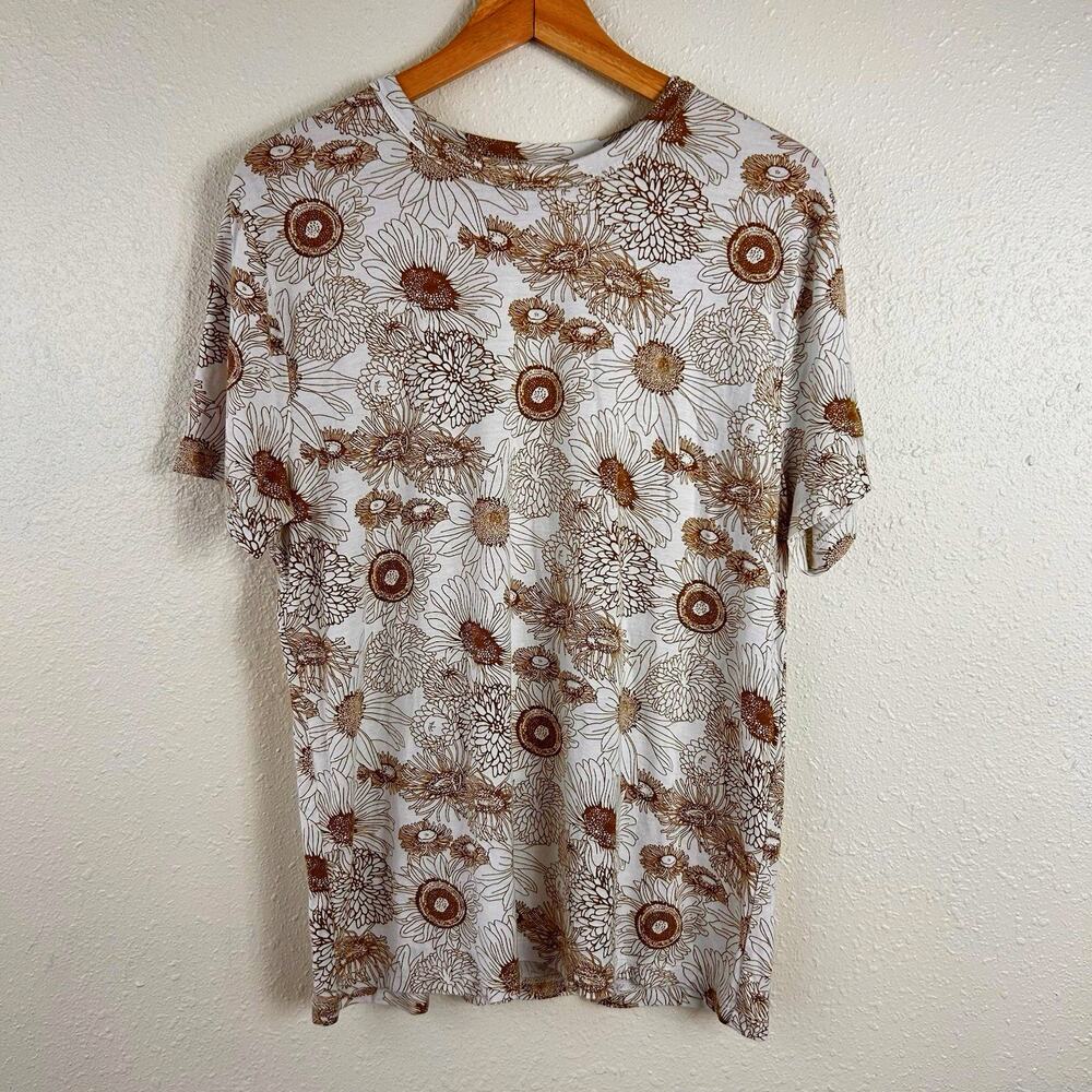 Kate Quinn Fennel Sunflower Short sleeve Button T-Shirt Blouse Mama Tee Top M